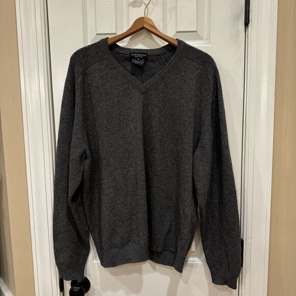 NWOT Clan Douglas Sweater Mens Large Gray Cashmere Wool V-Neck Pullover Scotland - Picture 1 of 5